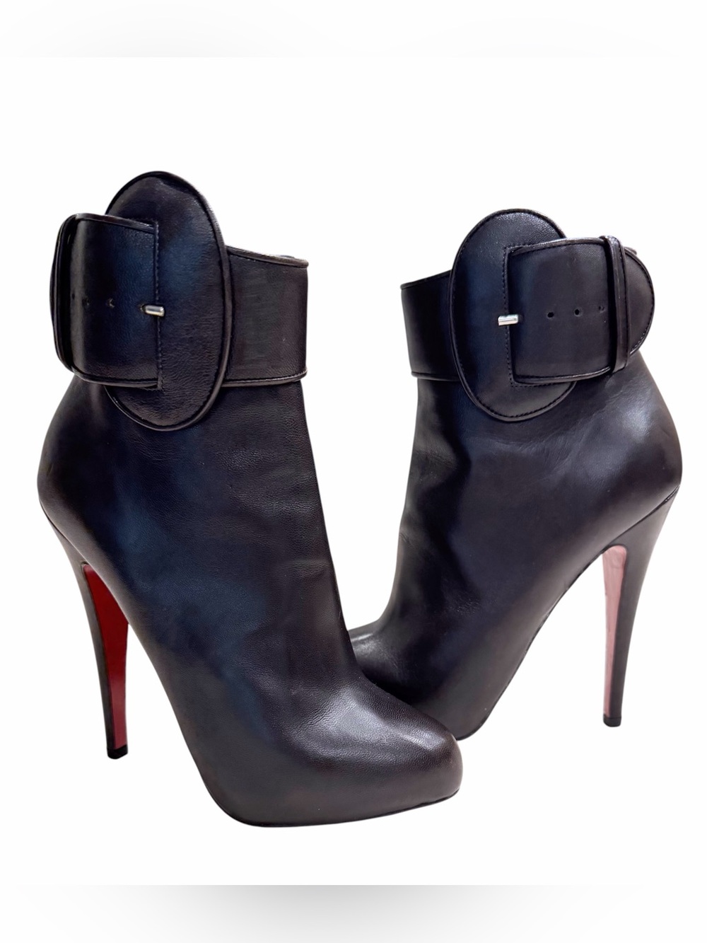 Christian Louboutin Trottinette Espresso Brown Leather Buckle Ankle Booties 36.5